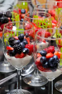 catering berries in a wine glass