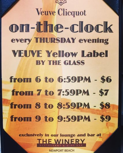 On-the-Clock Veuve Hour @ Winery Restaurant & Wine Bar (The) - Newport Beach | Newport Beach | California | United States