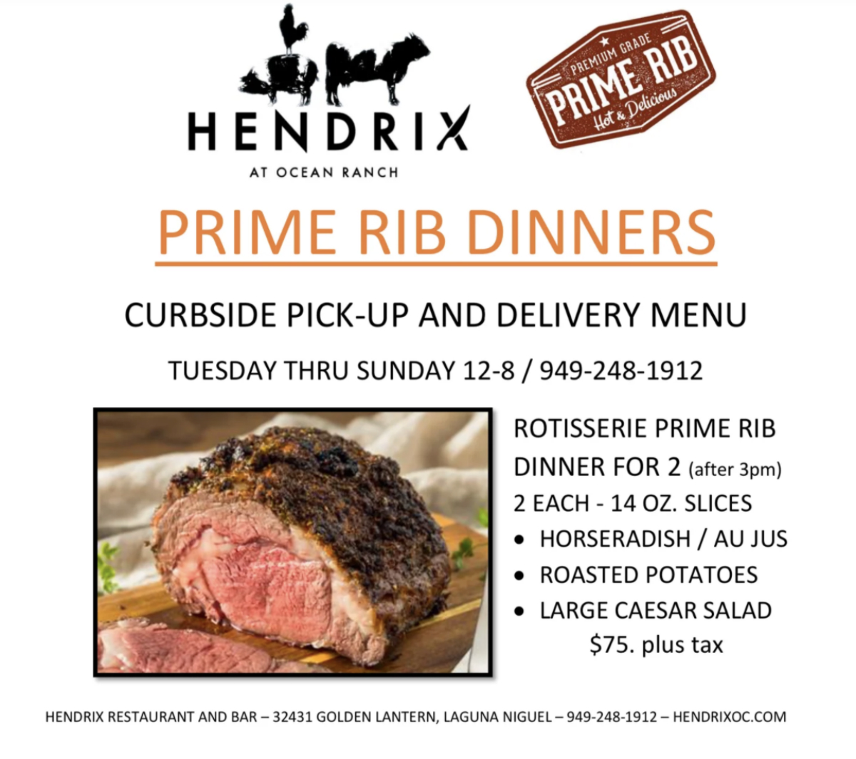 Hendrix Offers Prime Rib Dinners