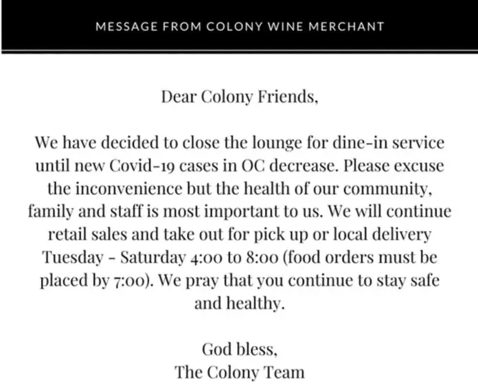 Colony Wine Message